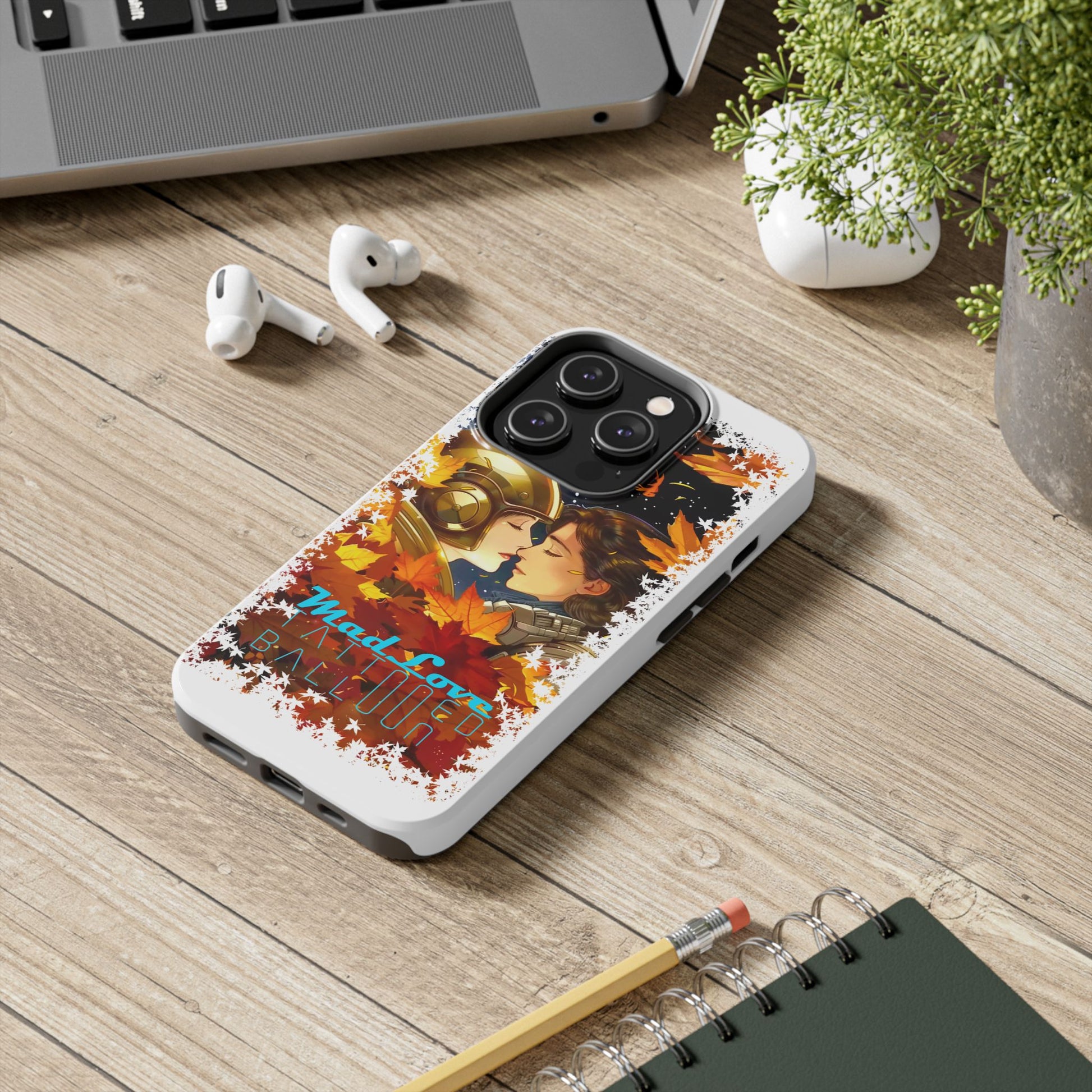 "Mad Love" Phone Case, Fall Themed,  Protector, Seasonal Tech Accessories, white.