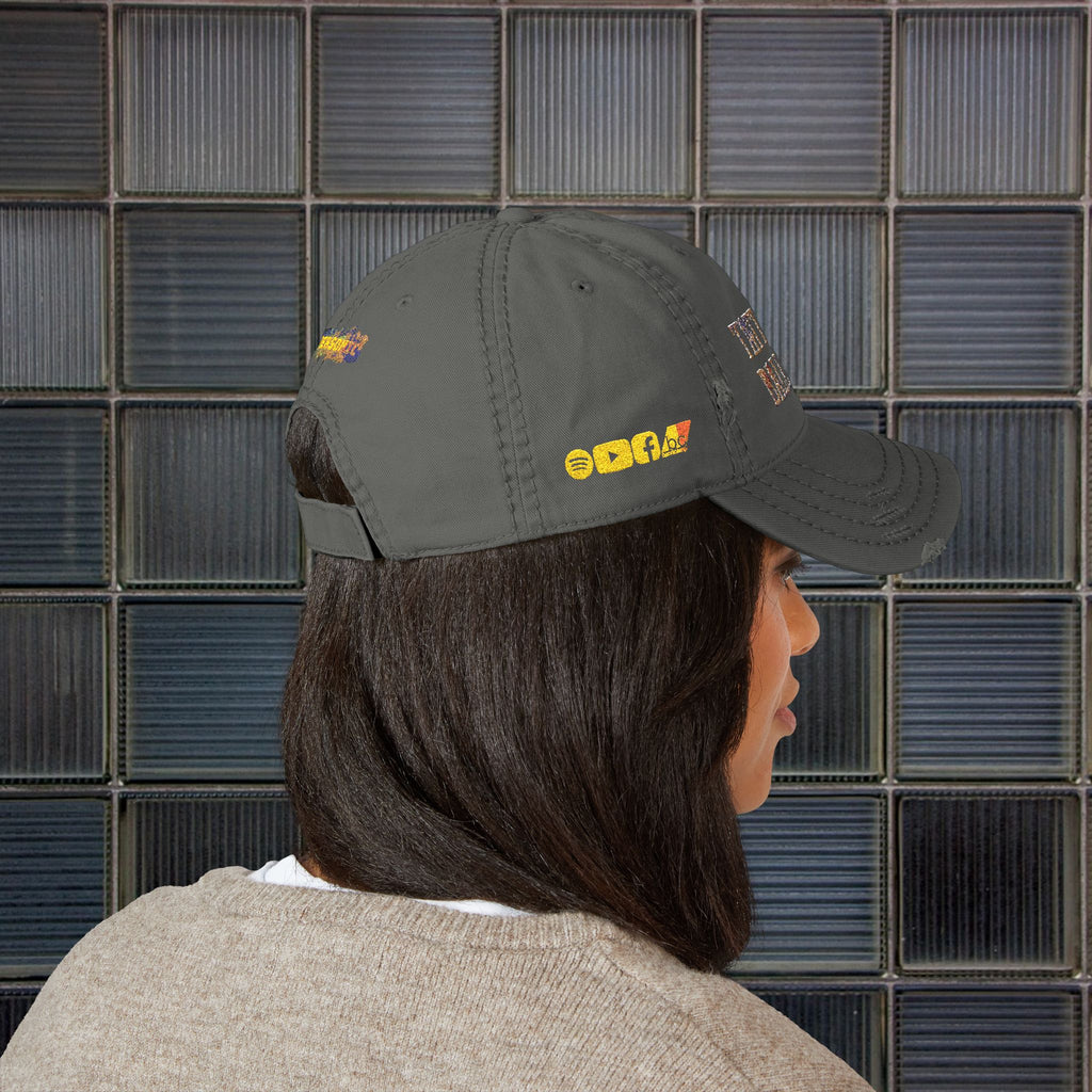 Tattooed Balloon Fan Cap, Embroidered Distressed Cap