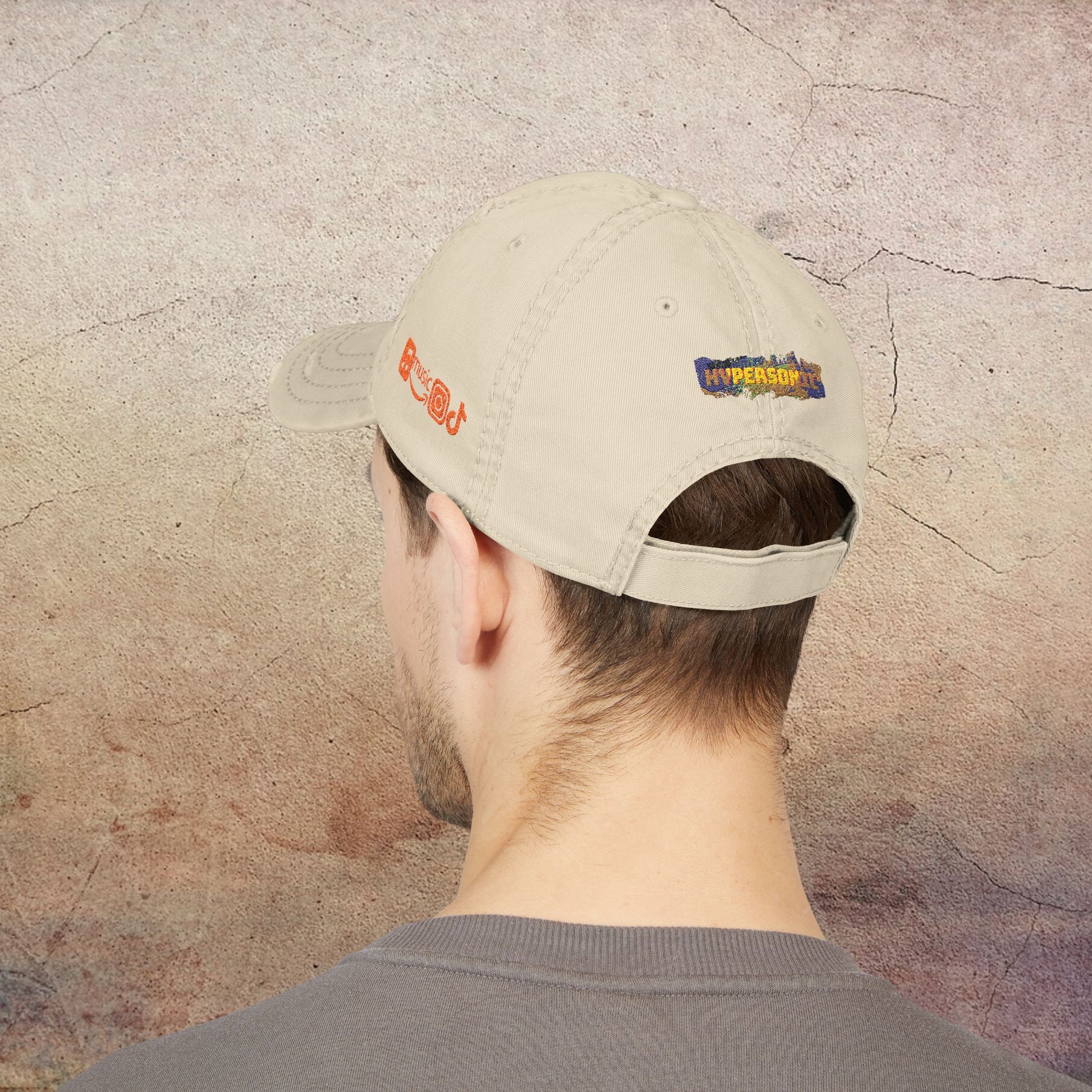 Tattooed Balloon Fan Cap, Embroidered Distressed Cap