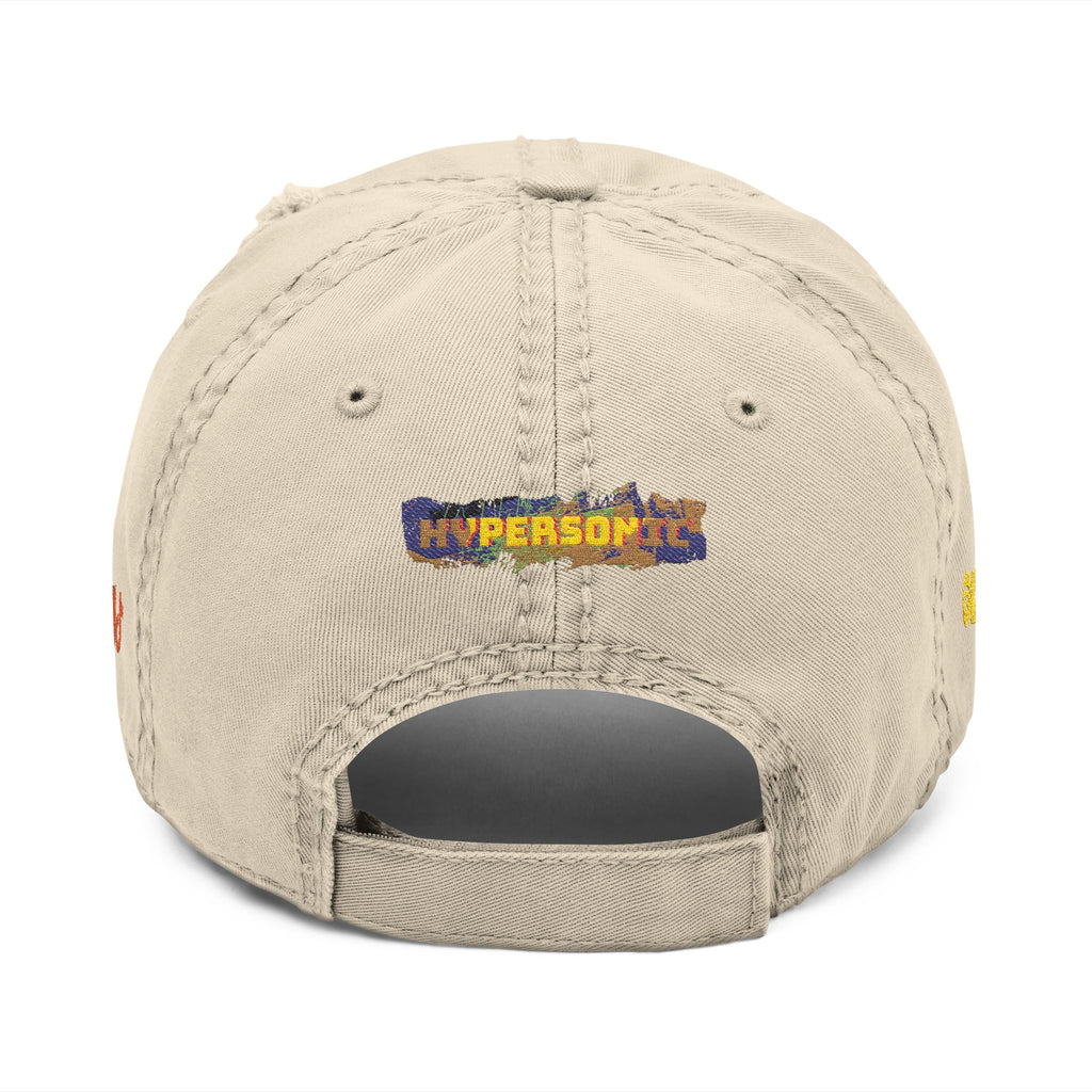 Tattooed Balloon Fan Cap, Embroidered Distressed Cap