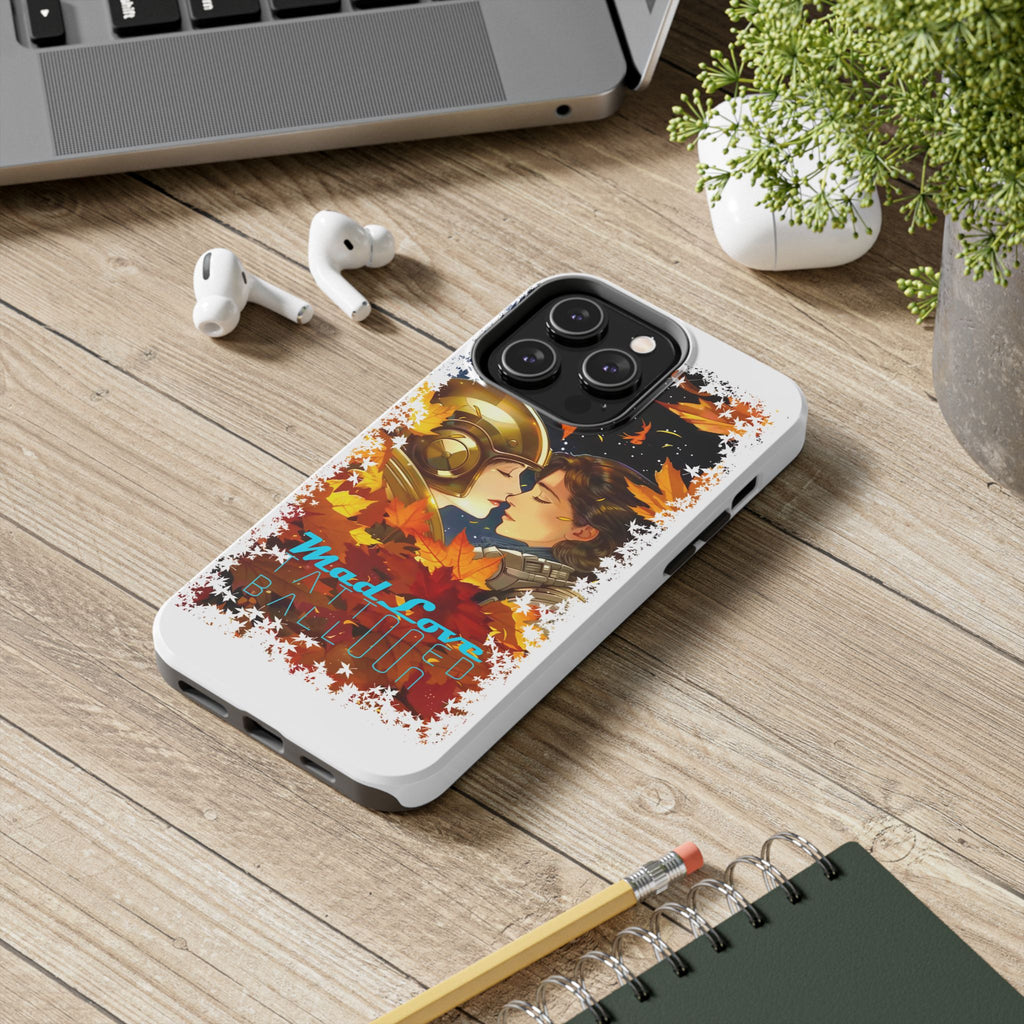 "Mad Love" Phone Case, Fall Themed,  Protector, Seasonal Tech Accessories, white.