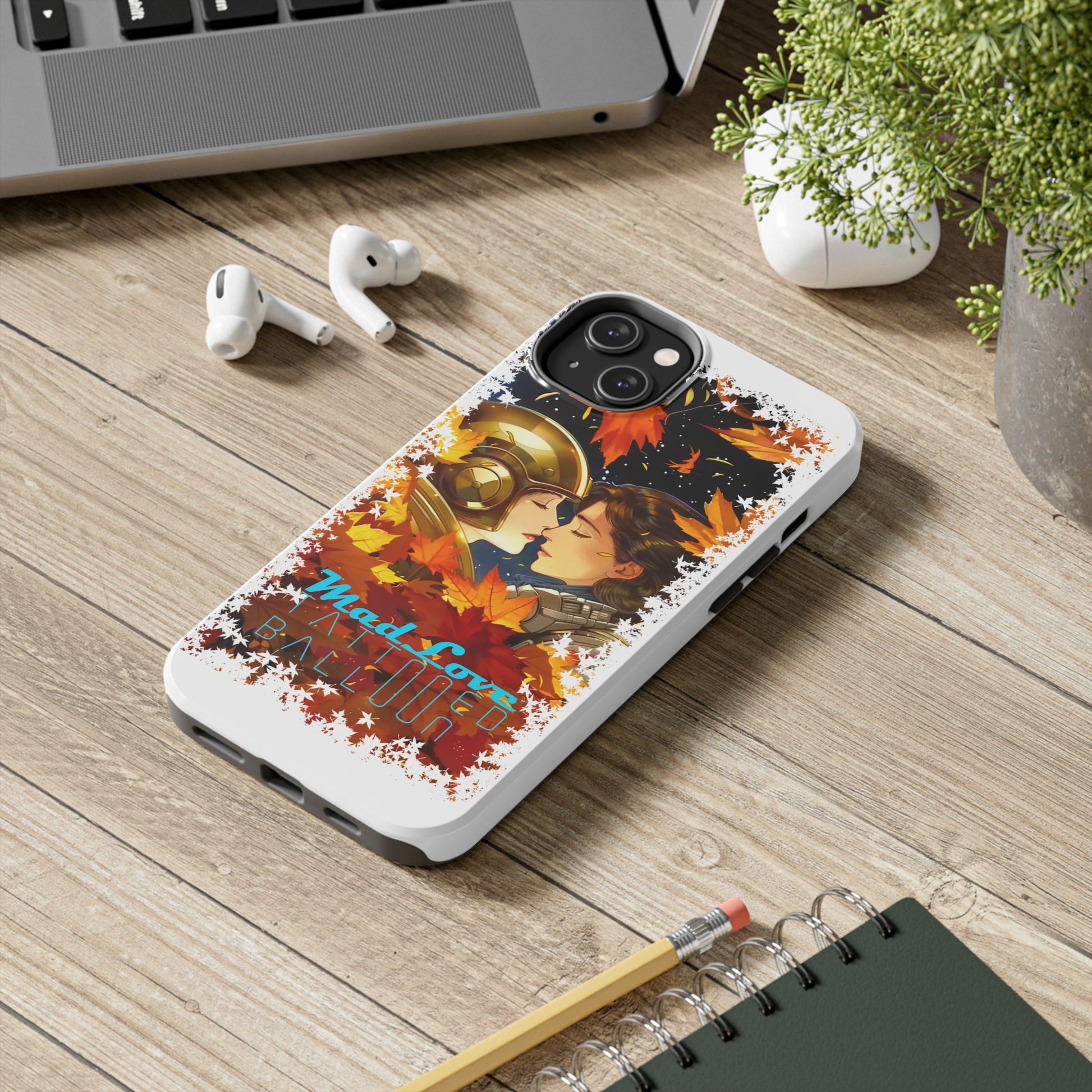 "Mad Love" Phone Case, Fall Themed,  Protector, Seasonal Tech Accessories, white.