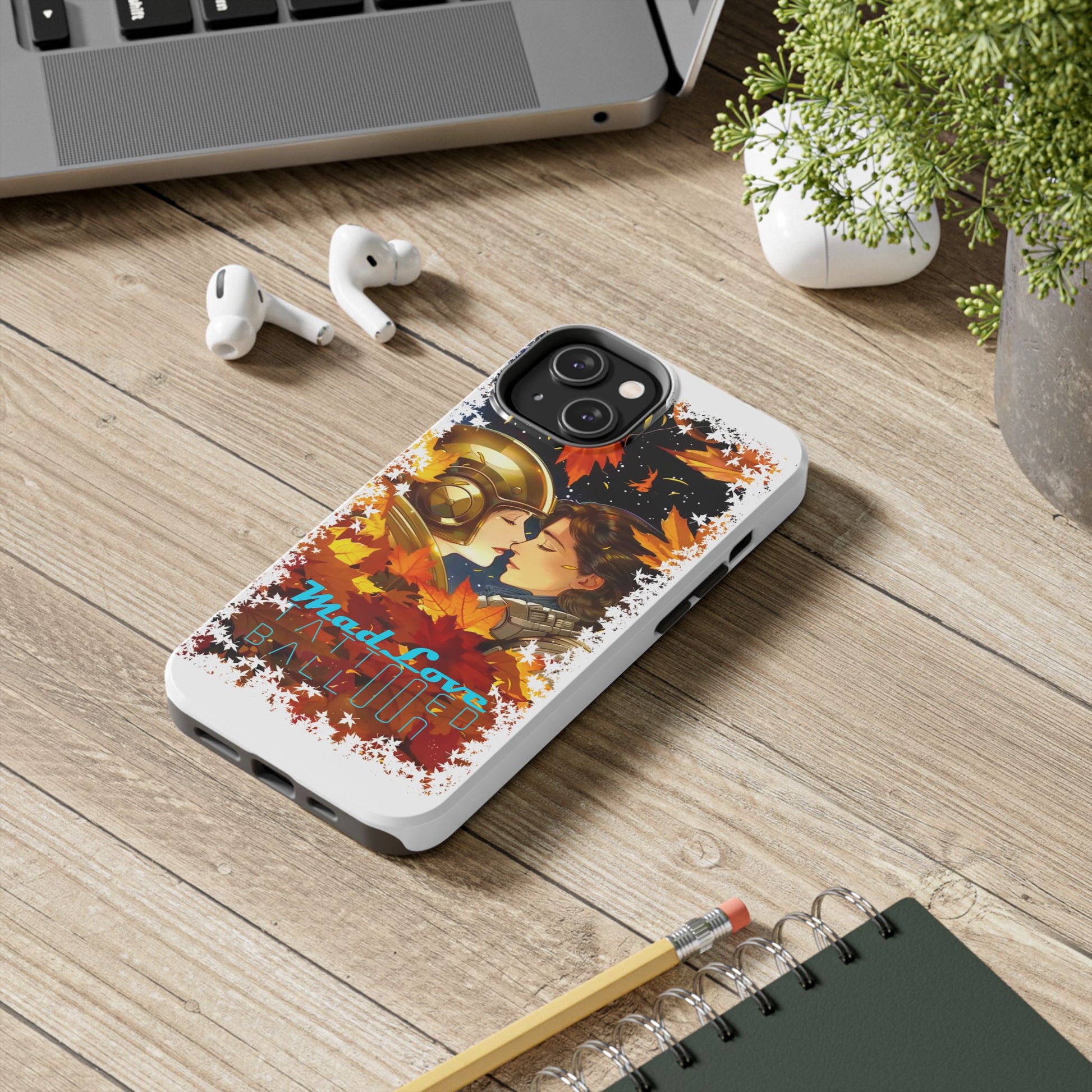 "Mad Love" Phone Case, Fall Themed,  Protector, Seasonal Tech Accessories, white.