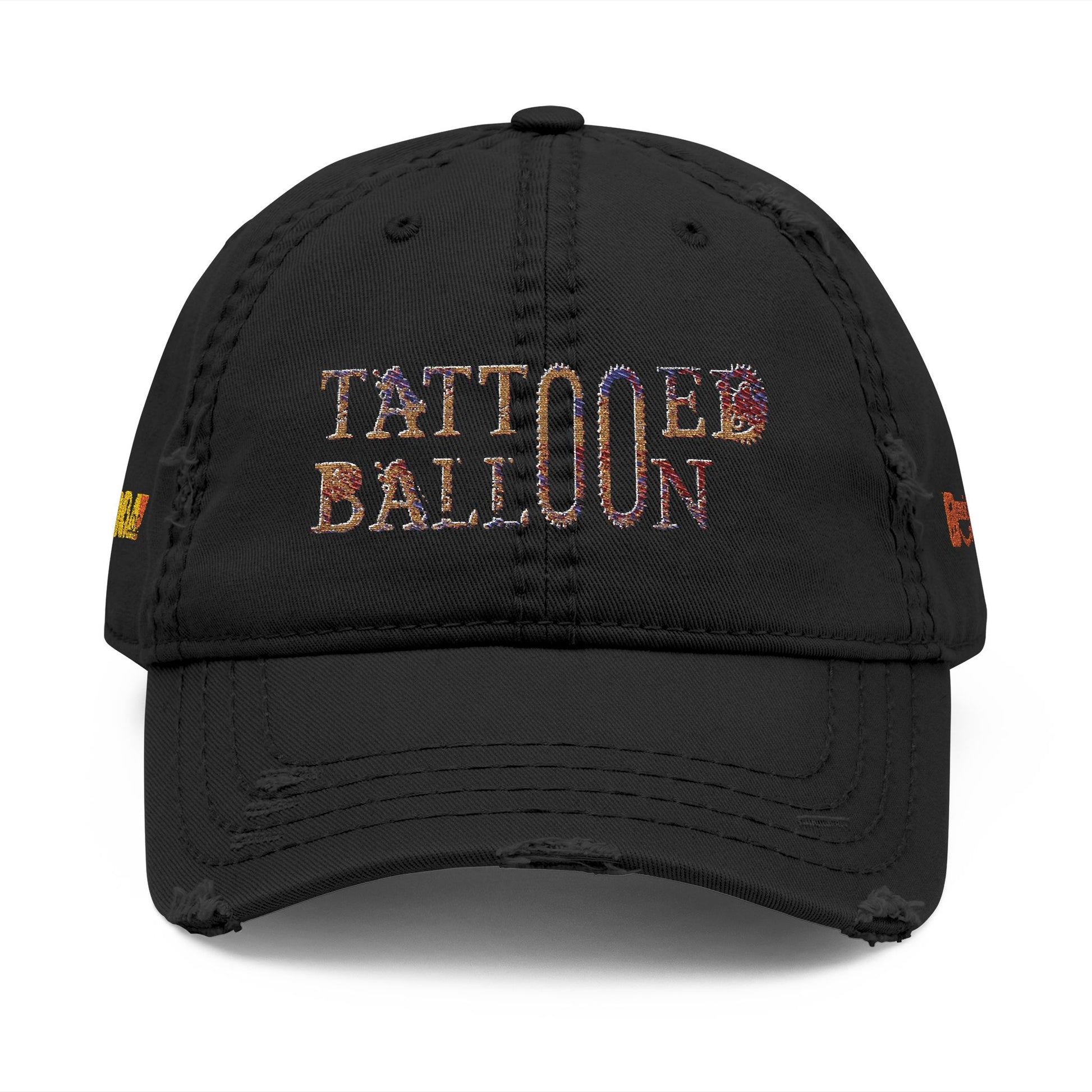 Tattooed Balloon Fan Cap, Embroidered Distressed Cap