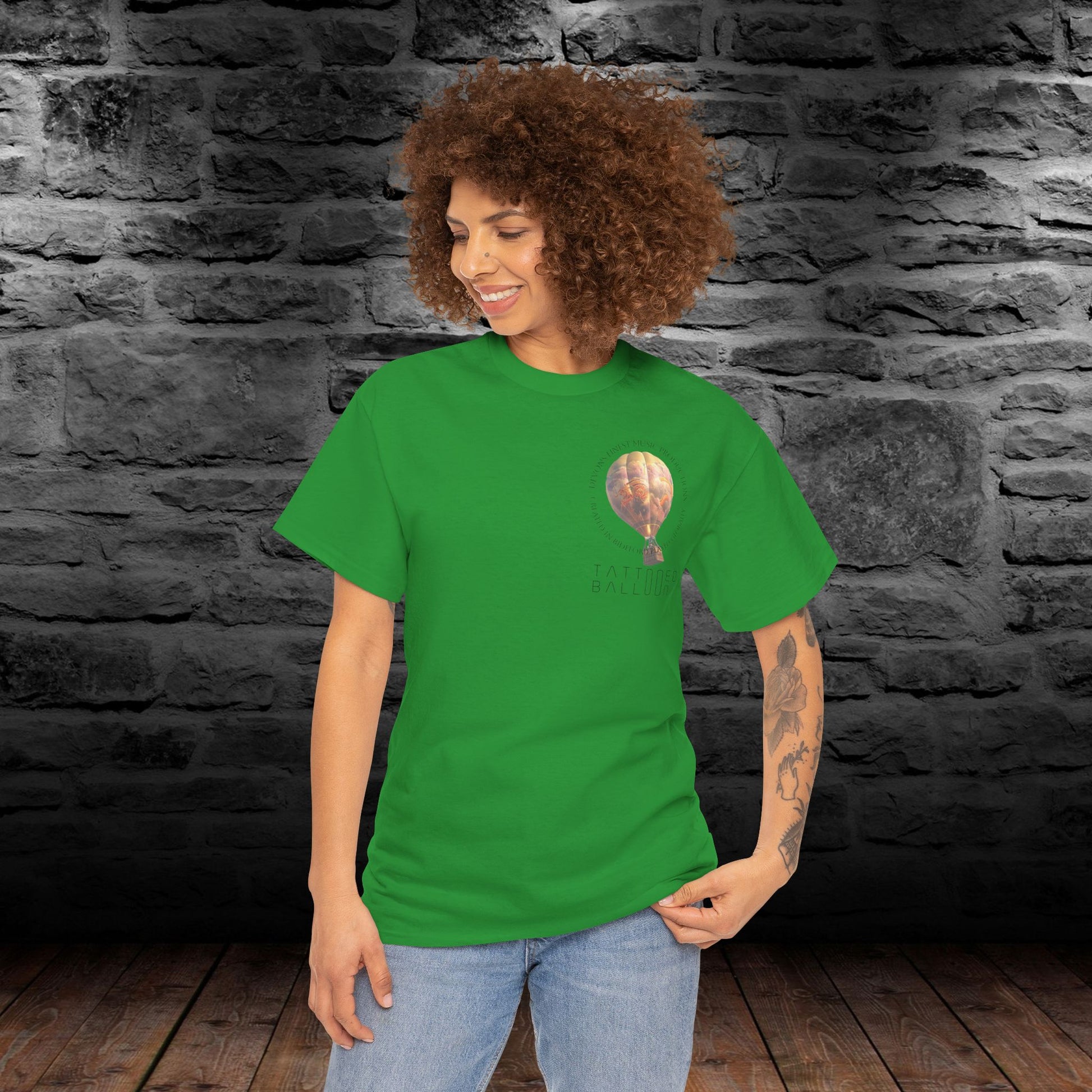 Tattooed Balloon Tee, Casual Wear, Outdoor Adventure T-Shirt, Festival Apparel, Summer Vibes Clothing, Unique Gift Idea